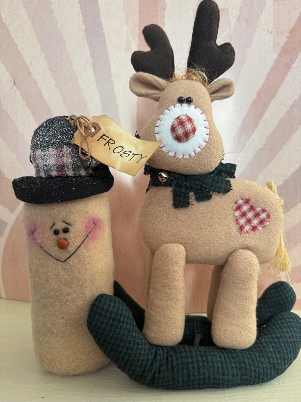 Felt Reindeer & Snowman Holiday Figurines - Tan, Black, Green
